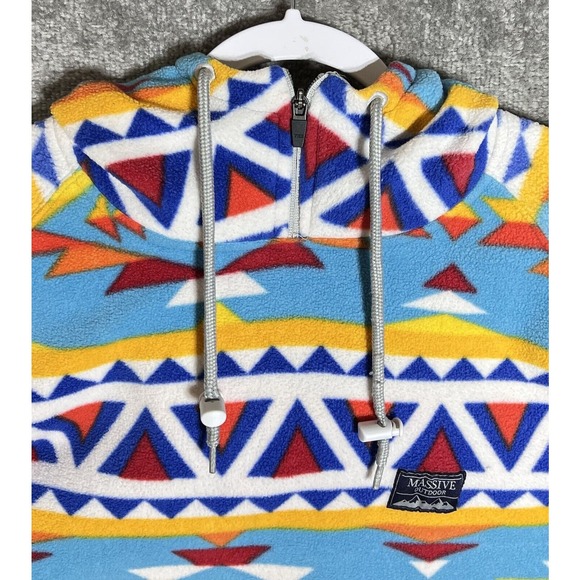 Massive Outdoor Aztec‎ Southwest Fleece Pullover Hoodie Mens Size Large - Picture 5 of 10